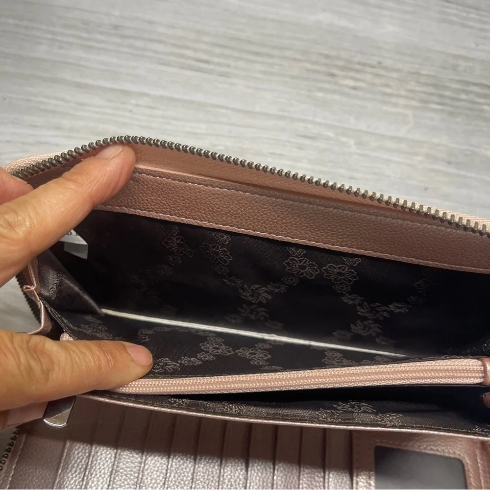 Bveyzi Pink RFID Blocking Leather Zip Around Large Wallet Phone Clutch Wristlet